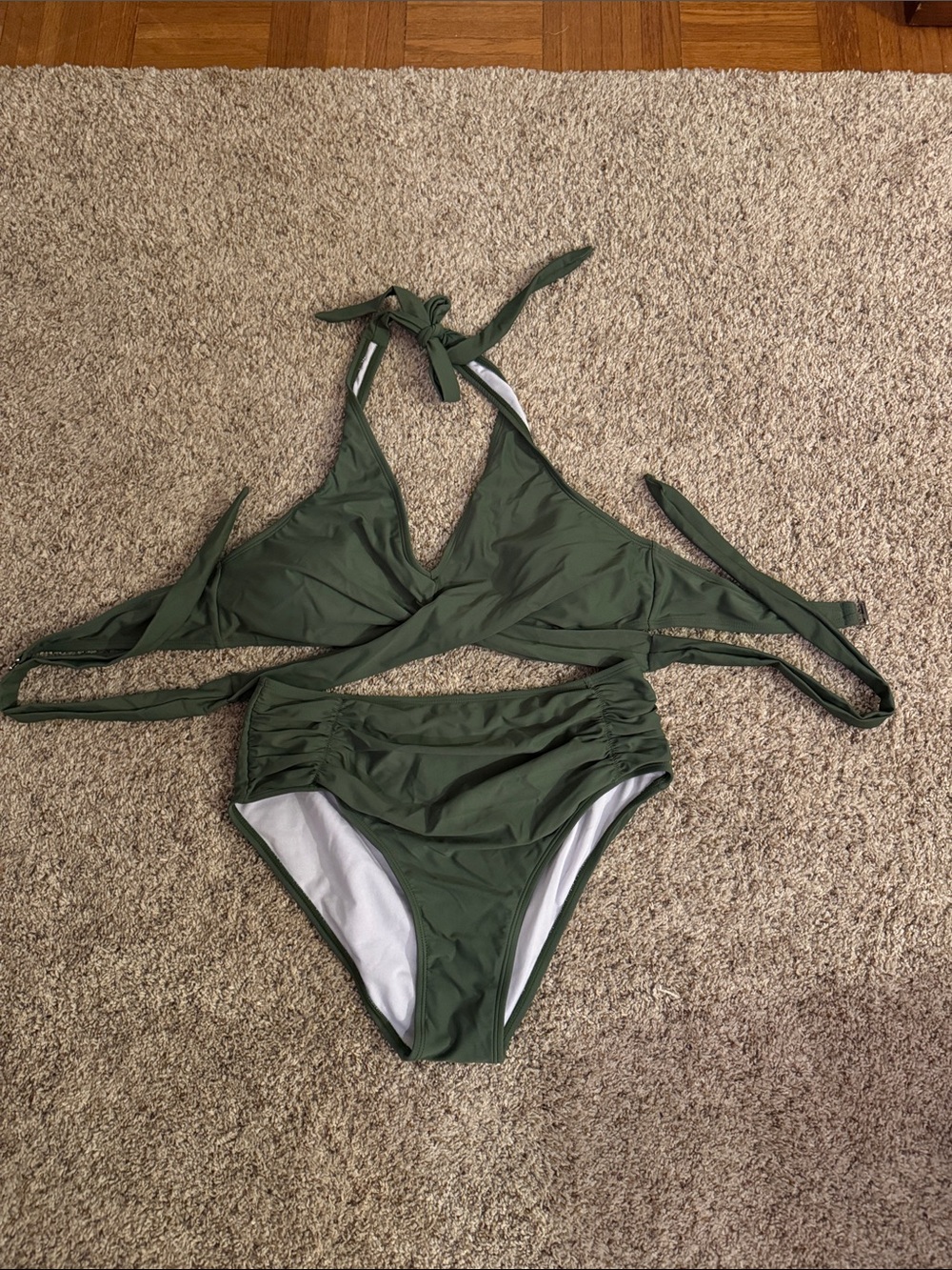 Women’s Olive Green Tie-Halter Bikini Set
